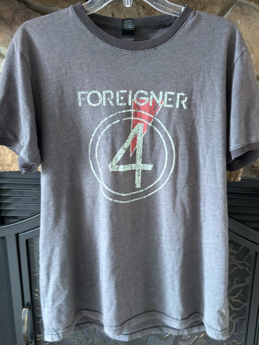 Foreigner '4' Graphic Tee - Charcoal with Red Accent